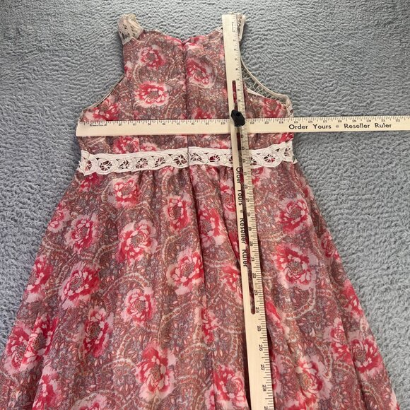 Free People Midi Dress Womens 2 Native Rose Pink Lace Floral Bohemian Patchwork - Picture 6 of 7